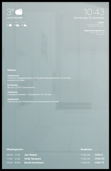 UI des Smart Mirrors